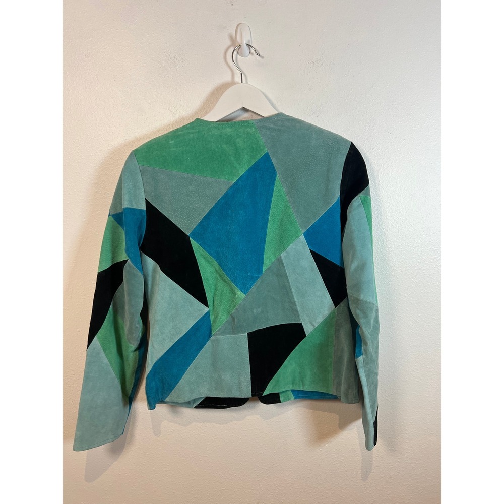 VTG Patchwork Patchwork Suede Leather Jacket Crop… - image 7